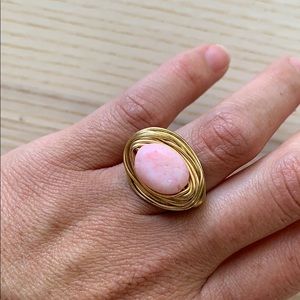 Pink stone and brass ring